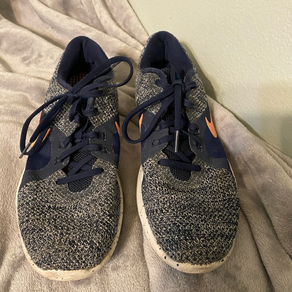 Size 9, blue and orange Nike sneakers